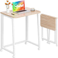 4NM 23.6" Mobile Small Folding Desk, Foldable Rolling Computer Home Office Desk, Study Writing Table for Small Space Saving Bedroom, with Wheels - Natural and White by 4NM