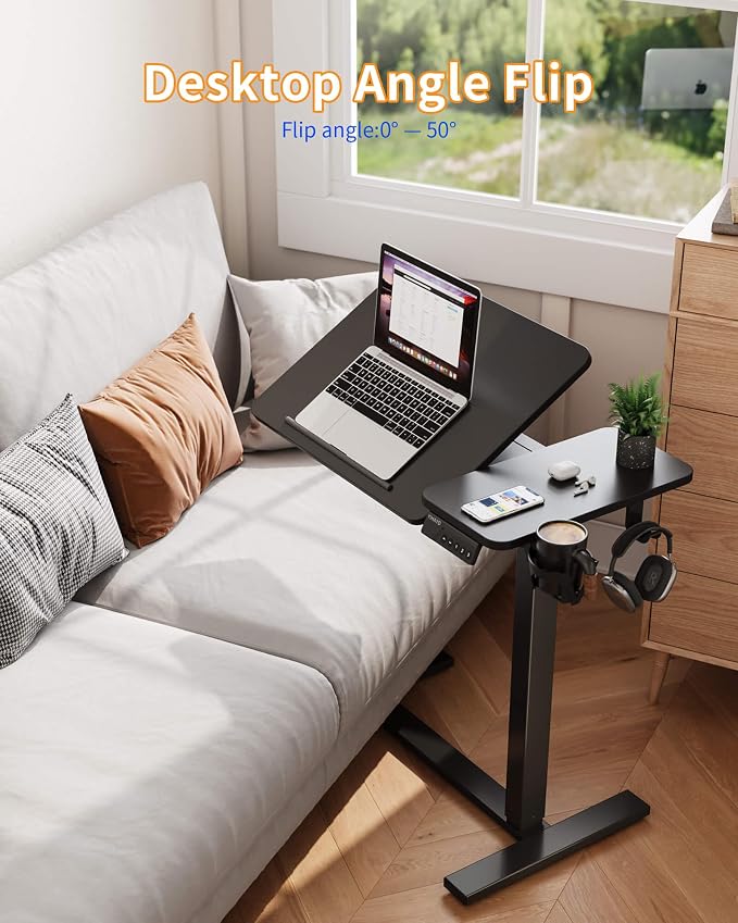 YIHAYO 24 x 16 Inches Electric Adjustable Overbed Bedside Table, Black - Image 6