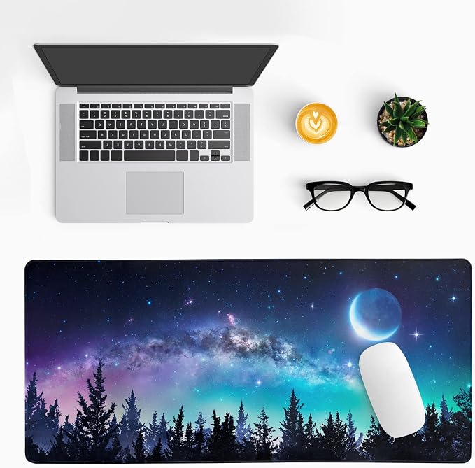 Extended Gaming Mouse Pad, XL Large Keyboard Mouse Mat Desk Pad, Stitched Edges Mousepad, 3mm Thick Long Non-Slip Rubber Base Mice Pad, 31.5 X 11.8 Inch, Forest Moon Galaxy - Image 3