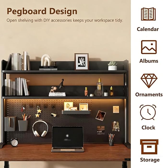 Clamp-on Desk Shelf Organizer with Pegboard,Black Desktop Bookshelf,Metal Dorm Desk Hutch,Multi-Purpose Countertop Storage Shelves for Home Office Dorm Gaming Desk(W - 39.4", Black) - Image 3