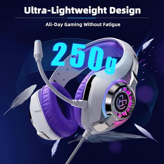Tatybo Gaming Headset for PS5 PC, Noise Canceling Mic, RGB, Purple - Image 4