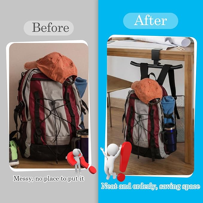 Geelin Bag Hook for Desk Table Heavy-Duty Backpack Hanger Clamp On Purse Holder Adjustable Under Desk Bag Hook for Headphones Handbag Hanger for Classroom Dorm Back to School(Black) - Image 4