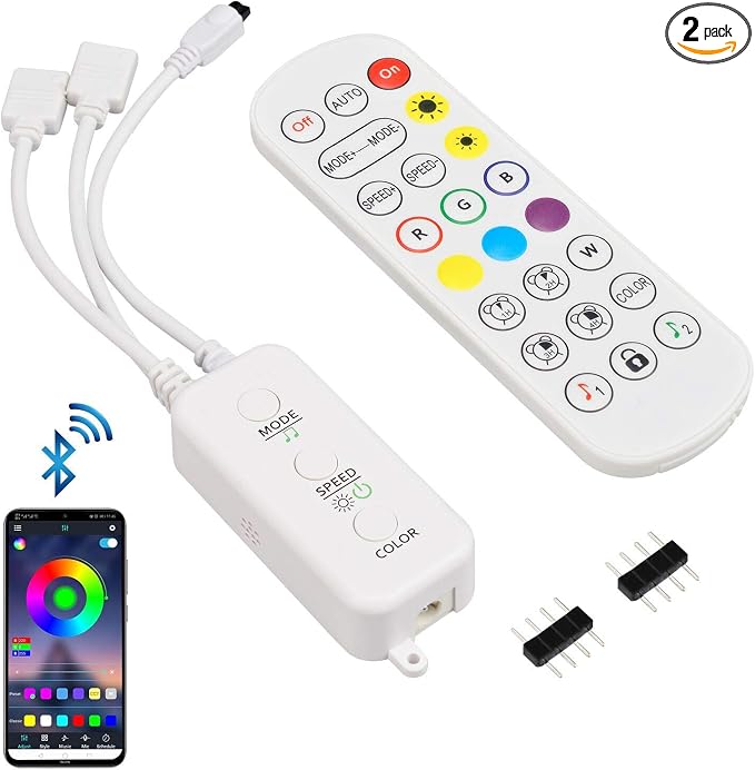 Sunity LED Light Remote Replacement with Controller, Bluetooth RGB LED Controller Set with APP/Music Sync Compatible with 5V/12V/24V 10mm RGB LED Lights Strip(2 Ports) by Sunity