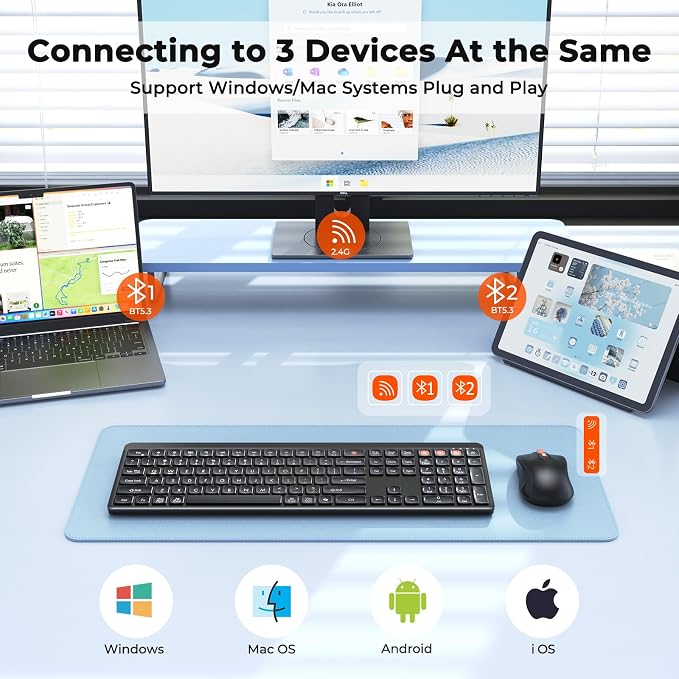 MEETION Bluetooth Keyboard and Mouse Combo, Silent Multi-Device, Black - Image 2