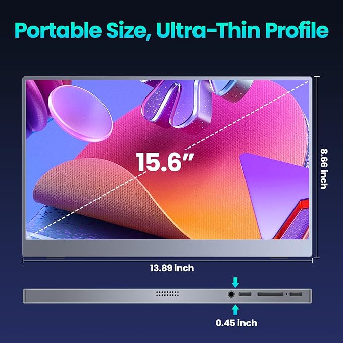 Upperizon Portable Monitor 15.6 inch FHD 85% sRGB 60Hz HDR HDMI USB-C Travel Monitor for Laptop MacBook PC Surface PS5 Xbox, External Display with Cover & Speakers, VESA Compatible - Image 8