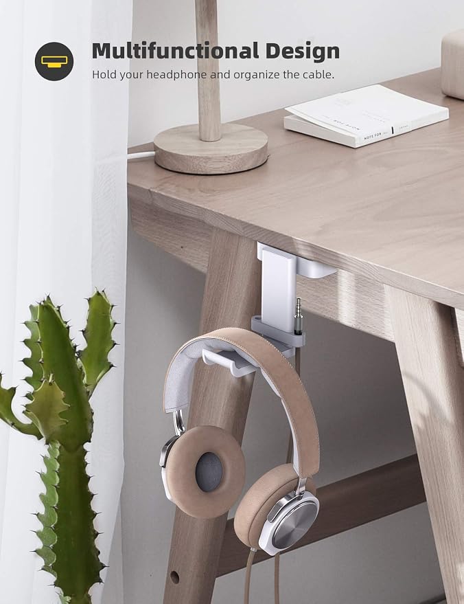 Lamicall Headphone Stand Adhesive Rotatable Headset Earphone Hanger Hook | 360° Rotation Earphone Holder, Cable Organizer Headphone Stand, for All Headset Gaming HyperX, Razer, Sony, Senn heiser - Image 2