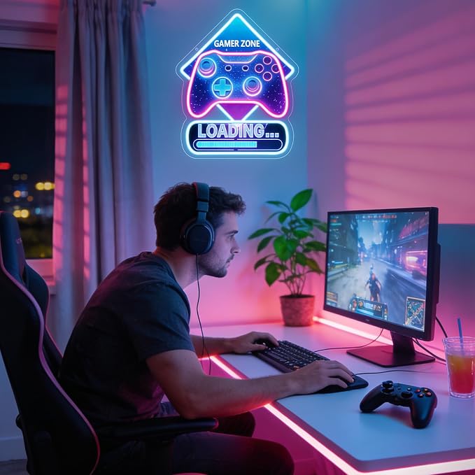 Gamer Neon Sign,Gaming Neon Sign for Boys Room Decor,Game Controller LED Neon Signs for Gaming Room Decor,Game Zone Neon Signs for Game Wall Decor, Cool Gamer Gifts for Teenage Boys,Kids - Image 9