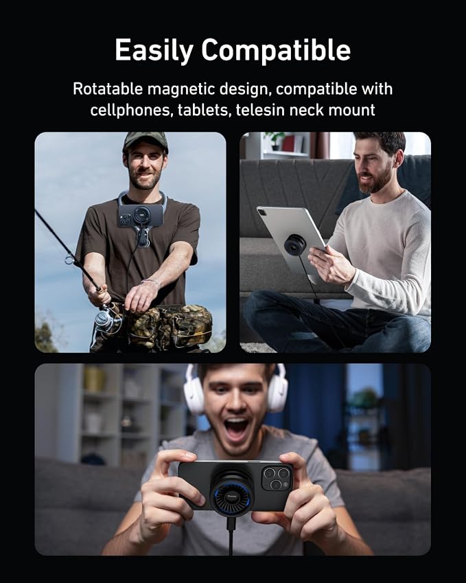 TELESIN Magnetic Phone Cooler Pro for Gaming and Live Streaming, Cell Phone Cooling Fan Portable Phone Radiator Cooling Fan for MagSafe, for iPhone/Android TELESIN Magnetic Neck Mount - Image 7