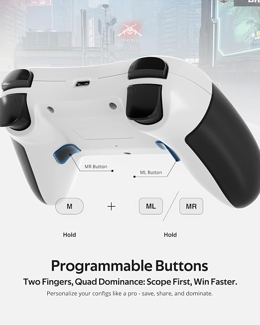 abxylute C5P Wireless Gaming Controller for PC/Switch/iOS/Android/PS3/PS4/Steam/MAC, 2.4 GHz Hall Effect Stick & Trigger Turbo-Remappable Back Buttons Rubberized Grip Console Layout Gamepad Vibration - Image 6