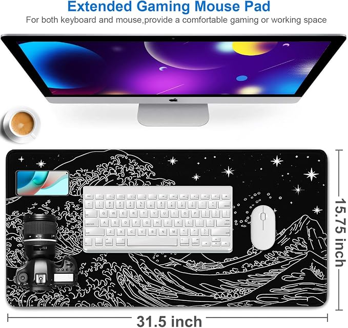 Large Mouse Pad, 31.5x15.7 inch Large Extended Gaming Computer Keyboard Mouse Mat, Water Resist Non-Slip Mousepad Rubber Base Long XXL Mouse Pad for Work & Gaming, Office & Home - Image 2