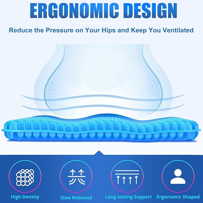 Gel Seat Cushion - Non-Slip Egg Seat Cushion Chair Pads - Office Chair Car Seat Cushion for Sciatica & Back Pain Relief - Coccyx Cushion for Home, Wheelchair, Computer, Desk Chair, Truck - Image 2