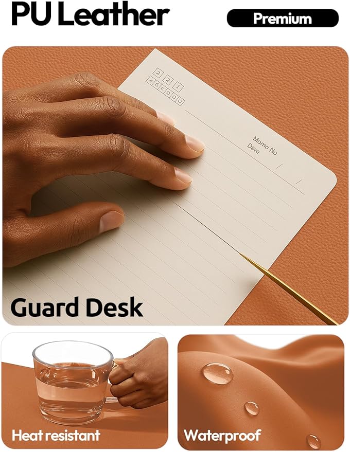 YSAGi Leather Desk Protector, Office Mat, Large Mouse Mat, Non-Slip PU Leather Blotter, Laptop Desk Mat, Waterproof Writing Pad for Office and Home(Brown, 42" x 17.2") - Image 3