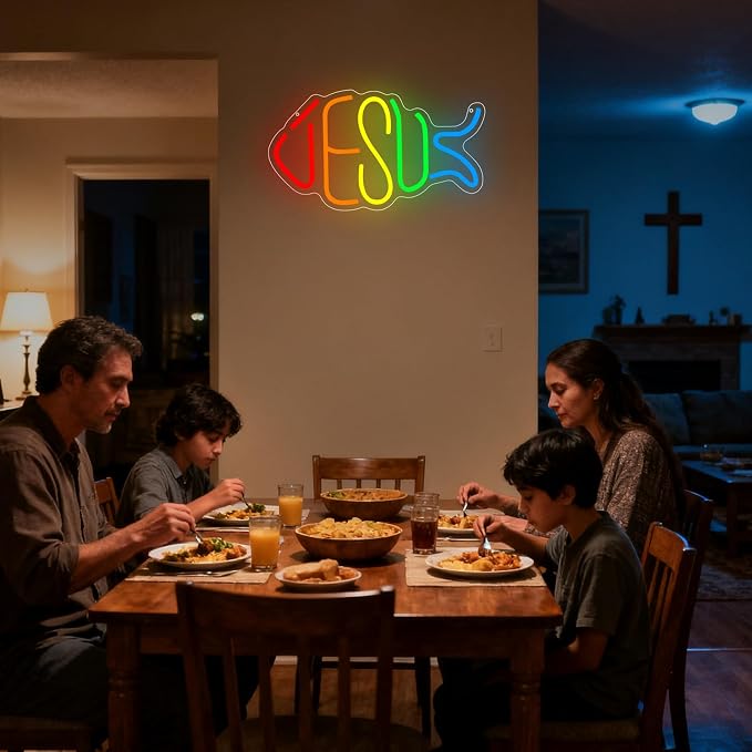 Jesus Neon Sign, Jesus Led Neon Light Signs for Wall Decor Christian Light up Sign Lamp Wall Art for Bedroom Home Christ Church Easter Religious Events Party Decor Dimmable USB Powered(15.4"*8.7") - Image 7