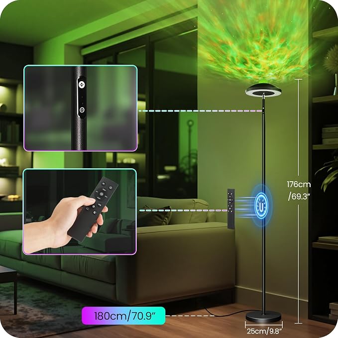 LED Floor Lamp with RGB Galaxy Projector, 18W Double Sided Corner Light Rotatable, Dimmable Standing Lamp with Remote, Black Modern Lamp for Living Room, Bedroom, Kids Room, Gaming B14LD05 - Image 7
