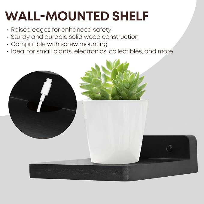 Small Floating Shelf for Wall,5 Inch Wooden Wall Shelf Set of 6,Mini Speaker, Baby Monitor,Cameras，Figurines Display Stand, for Bedroom, Gaming Room, Living Room, Bathroom, Office(Black) - Image 4
