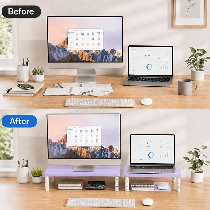 OPNICE Adjustable Monitor Stand Riser for Desk, Wood Computer & Laptop Stand, Desk Organizers and Accessories, Office Desk Accessories & Workspace Organizer for Home Office Supplies, Purple - Image 3