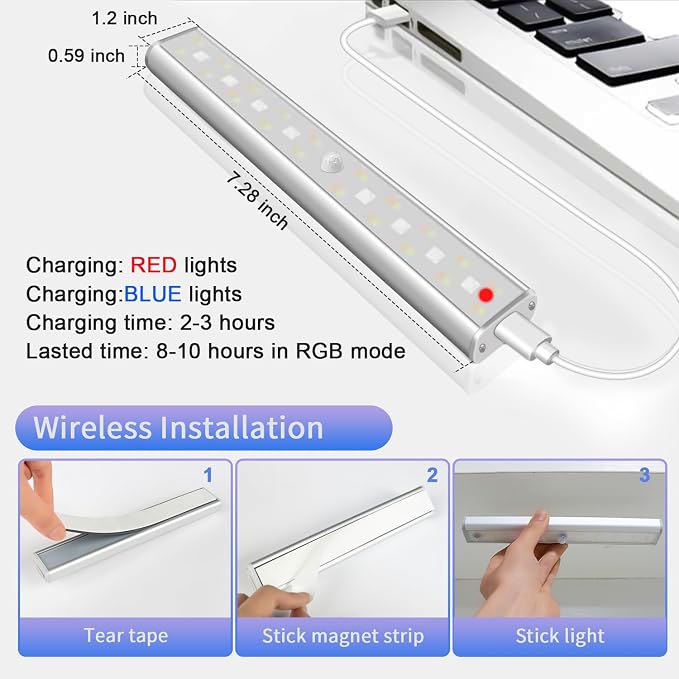 Under Cabinet Lights with Remote Control,15 Colors Under Cabinet Lighting Wireless,Rechargeable Battery LED RGB Night Light Bar withTimer,Dimmable Under Counter Lights for Indoor Kitchen,3Pack - Image 7