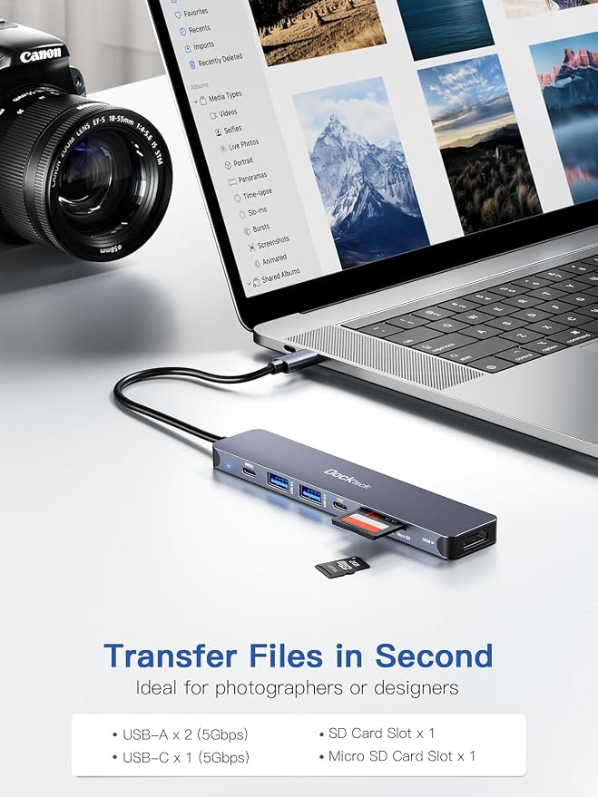USB C Hub, dockteck 7 in 1 Multiport USB C Adapter with 4K HDMI, 100W PD, 5 Gbps USB-C, 2 USB-A Data Ports, SD/TF Card Reader for MacBook Pro/Air, iPad Pro, Surface Pro, Steam Deck, XPS, HP - Image 3