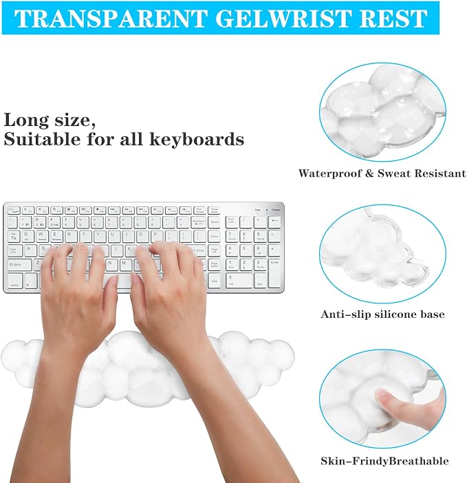 Gel Cloud Wrist Rest for Keyboard and Mouse Pad Set - Clear White - Image 3