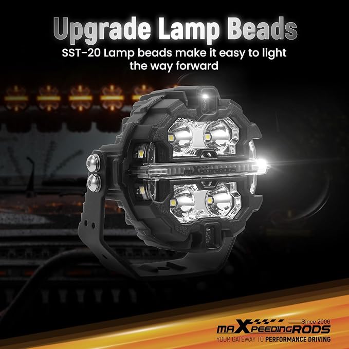 maXpeedingrods 3.5" 160W LED Off Road Lights w/Amber White DRL Side Shooter - Image 3