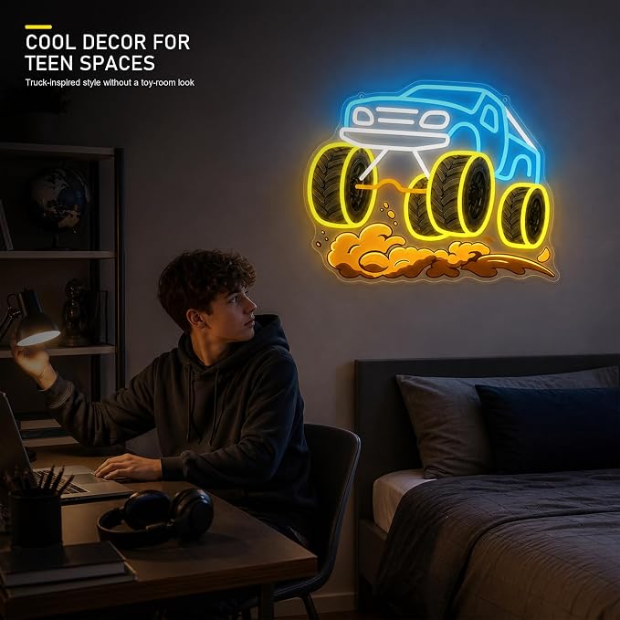CULOIS Monster Truck Neon Sign for Boys Room, Dimmable LED Car Neon Light - Image 5
