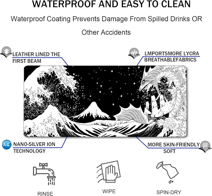 TEDNETGO Extra Large Mouse Pad, Gaming Mouse Pad, Waterproof Extra Large Mousepad with Stitched Edges, Non-Slip Base Keyboard Pad for Gamer, Office & Home, 31.5 x 15.8, Dragon - Image 4