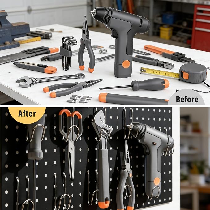 DEWEL 3 Pack Black Metal Pegboard, 23x12 Inch Wall Organizer with Hooks - Image 4
