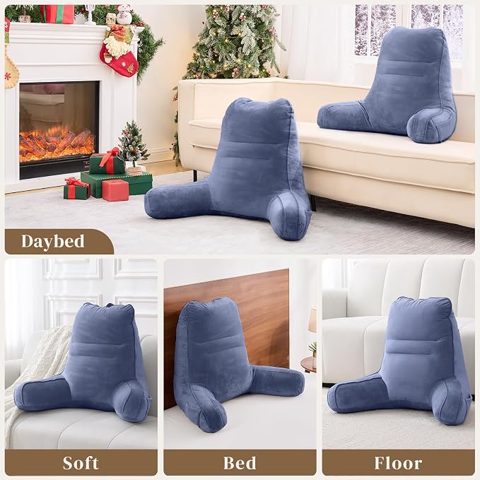 Sasttie Reading Pillow for Bed, Back Pillow for Sitting Up, Grey Purple - Image 7