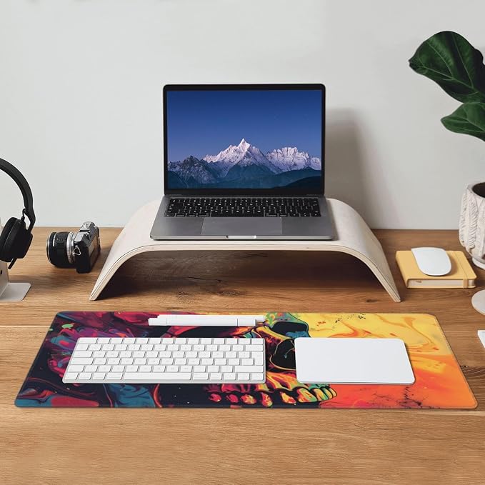 Gaming Mouse Pad Desk Pad,Extended Big Mouse Pad,31.5x11.8 Inch Long Computer Keyboard Mouse Mat Mousepad with 3mm Non-Slip Base and Stitched Edge for Gaming and Office… (Watercolor Skull) - Image 8