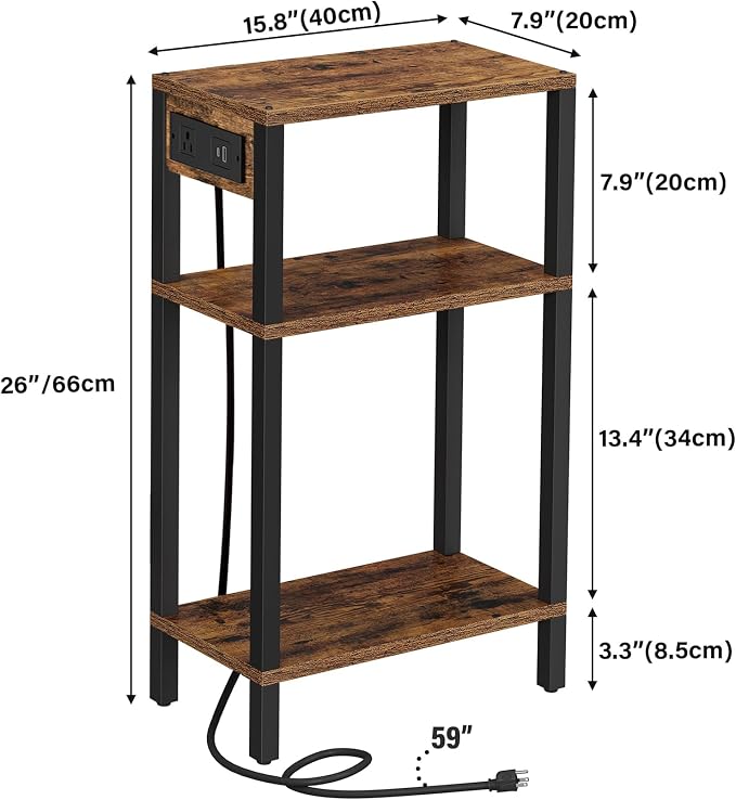 TUTOTAK Narrow Side Table, 3-Tier Small End Table with Charging Station - Image 3