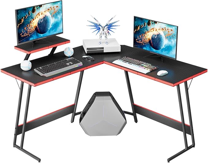 Homall L Shaped Gaming Desk Computer Corner PC Desk Table with Large Monitor Riser Stand for Home Office Sturdy Writing Workstation (Black, 47 Inch) by Homall