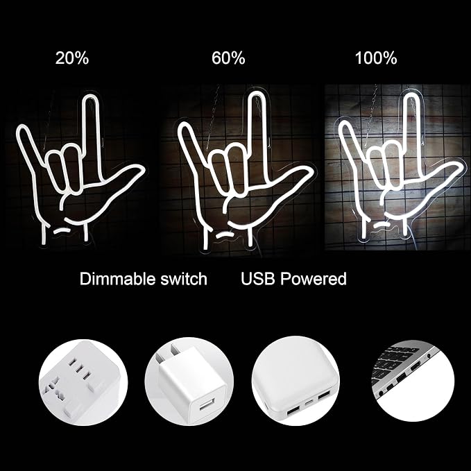 I Love You Neon Sign Hand Sign for ASL Classroom Decor Love you Hand Gesture Led Neon Light Sign for Wall Decor Stream background Gifts 12.6 * 14.4 Inch - Image 2