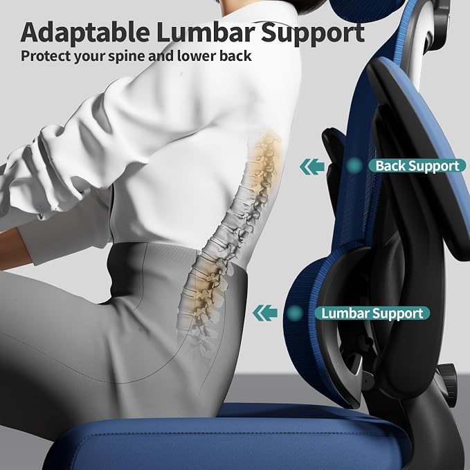 TRALT Office Chair Ergonomic Desk Chair - Gaming Chair with Lumbar Support | 330 LBS Home Office Desk Chairs with Headrest, Reading Chair with Flip-up Armrests, Comfortable Computer Chairs (1, Blue) - Image 5