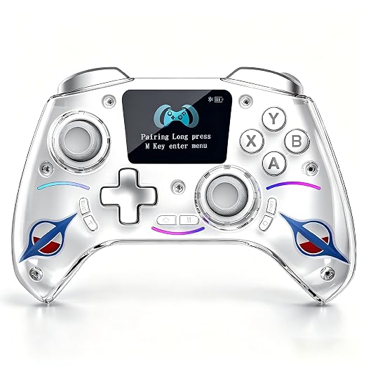 Morostron Wireless Controller for PC and Steam Games, Switch/Switch 2/iOS/Android Compatible, Interactive Screen, Hall Sticks, RGB, 1800mAh, Pink by Morostron