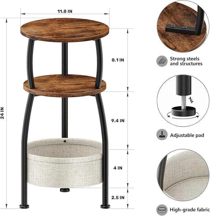 Round Side Table for Small Spaces with Storage Basket, 11.81in - Image 3
