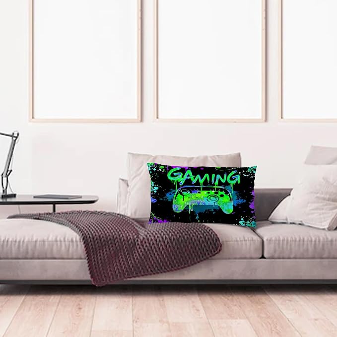 Gaming Pillow case,Gamer Pillow Cover 12x20,Game Room Decor,Gaming Room Decor,Gaming Pillow Cover,Teen boy Room Decor Game Room Couch,Son boy Room Decorations for Bedroom (Green) - Image 2