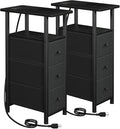 LOAKEKEL Narrow End Tables Living Room Set of 2 with Charging Station by LOAKEKEL