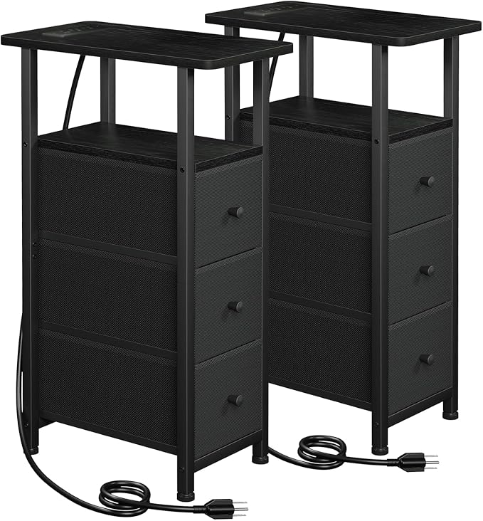 LOAKEKEL Narrow End Tables Living Room Set of 2 with Charging Station by LOAKEKEL
