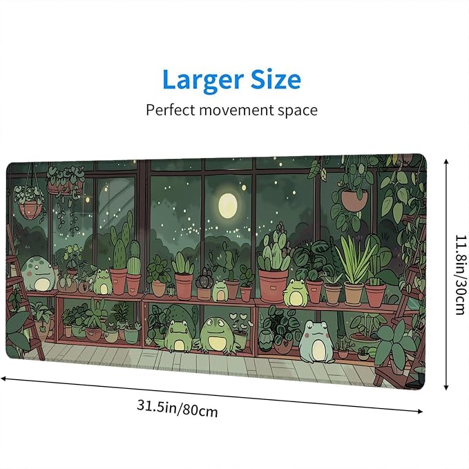 Cute Frog Desk Mat Gaming Mouse Pad Cartoon Kawaii Green Potted Mousepad XL Large Gaming Mouse Pad Laptop Keyboard Mat Desk Pad Office Home Decor for Women Girl 31.5"x11.8" - Image 2