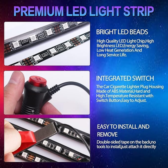 4PCS 48 LED Car Interior Lights, RGB Under Dash Lighting Kit - Image 5