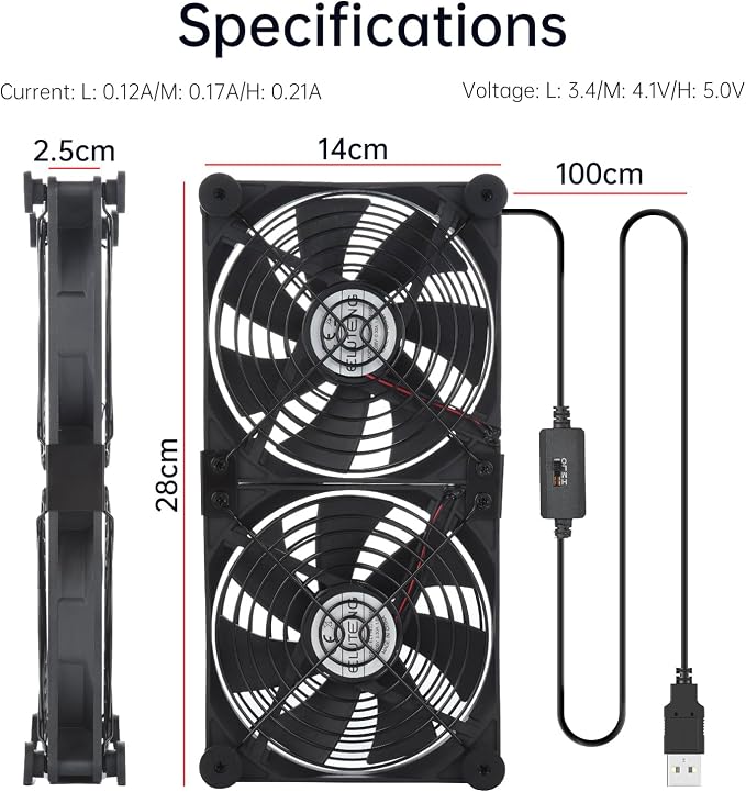 ELUTENG Dual AC USB Computer Fan 140mm USB Fans for Cooling 3 Speed Control - Image 7