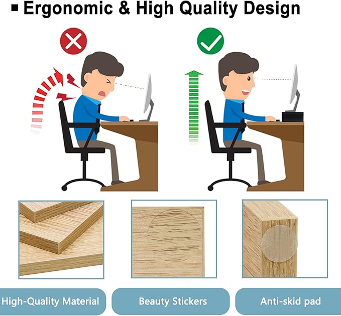 TEAMIX 2-Pack Monitor Stand Riser 20 inch, Wood Desk Computer Shelf, Maple | For 2 Monitors, Laptop, Printer, TV, PC, Keyboard Storage, Space-Saving, Ergonomic, Organizer for Home Office Gaming Vanity - Image 4
