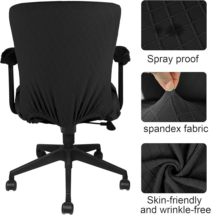 Tallew 4 Pcs Office Chair Covers Set Computer Universal Protective Stretchable Chair Seat Covers Desk Armrest Slipcovers Pads Office Cushion Backrest for Rotating(Dark Grey) - Image 5