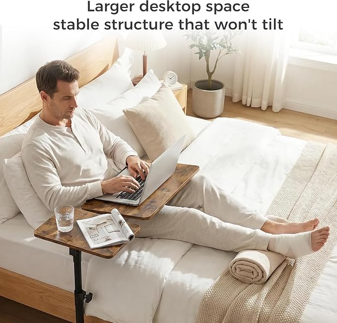 Aothia Small Standing Desk Rolling Table Adjustable Height, Laptop Mobile Stand with Wheels, Overbed Table, Portable Computer Workstation with Tiltable Desktop for Teacher Classroom Home Office, Brown - Image 5