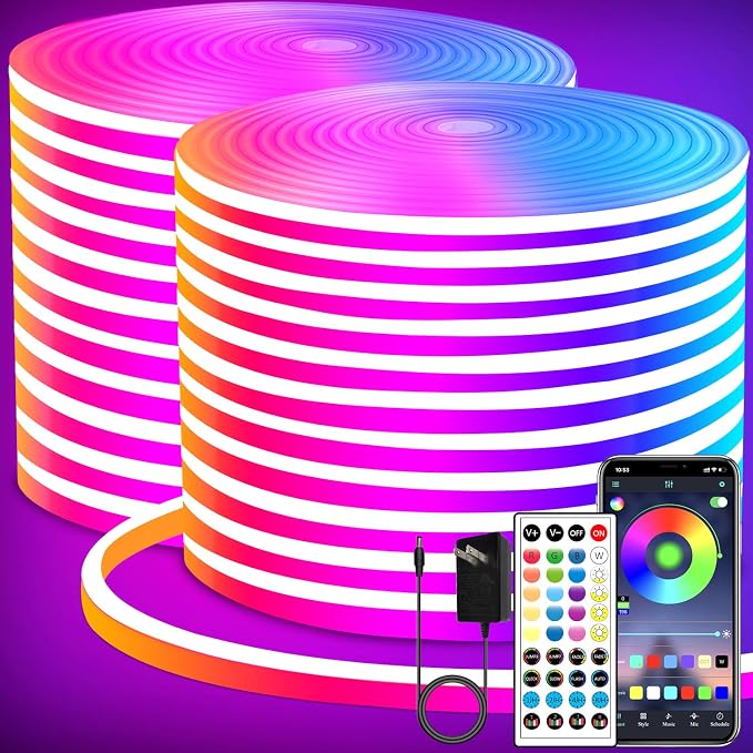 segrass LED neon Lights Strip 132FT,DC 24V RGB LED neon Light Strip APP Remote Controls Control Waterproof Flexible Neon LED Rope Lights for Bedroom,Playroom,Outdoors Decor（2 Rolls of 66ft） by segrass