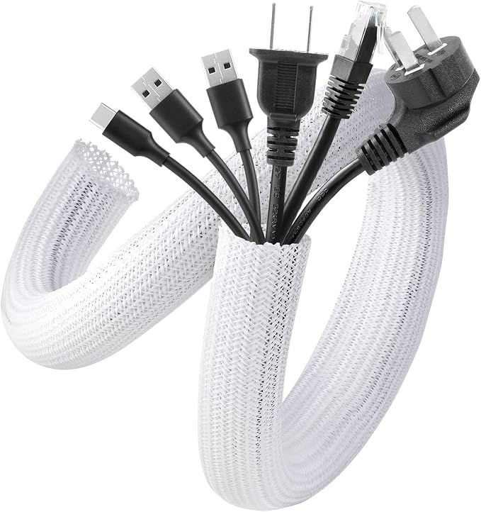 AGPTEK White Cable Management Sleeve, 2 Pack 5ft - 1.2 inch Cord Hider by AGPTEK