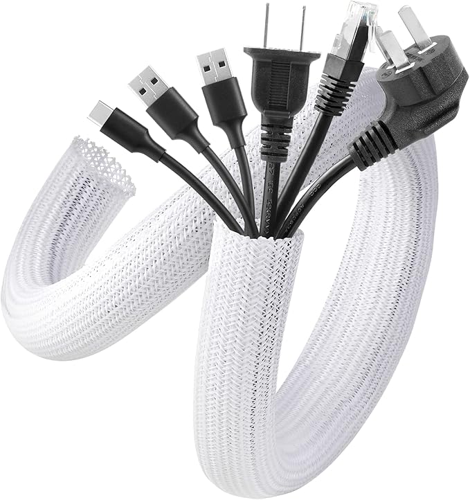 AGPTEK Cable Management Sleeve, 2 Pack 5ft - 1.8 inch Cord Hider, White - Image 7