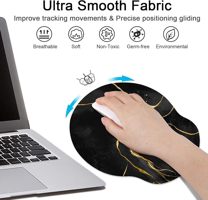 Britimes Ergonomic Mouse Pad Set with Wrist Rest, Black Gold Marble - Image 4
