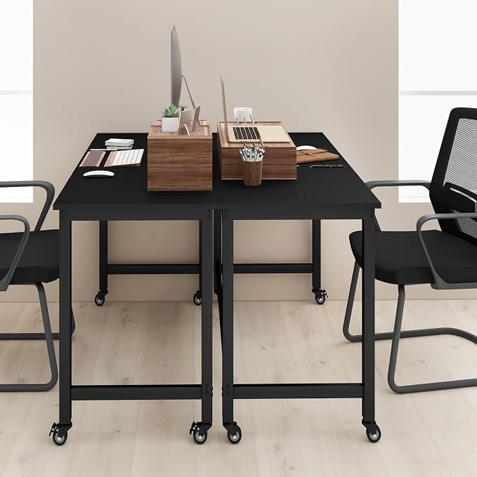 COSTWAY 48” Mobile Computer Desk, Home Office Desk on Wheels, Simple Study Writing Table with 4 Lockable Wheels, Metal Frame, Rolling Laptop PC Table for Small Space (Black) - Image 9