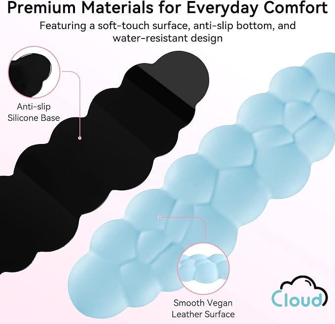 Sushret Cloud Wrist Rest for Computer Keyboard and Mouse Pad Set, Blue | Memory Foam, Leather, 4-in-1 Cloud Keyboard Wrist Rest Set with Ergonomic Support for Arm and Palm Cushion, Gaming/Work Setup - Image 5
